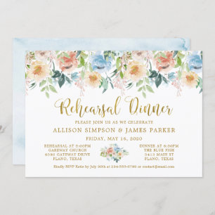Elegant Pastel Garden Watercolor Rehearsal Dinner Invitation