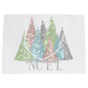 Elegant Pastel Glitter Christmas Tree Gift Bag