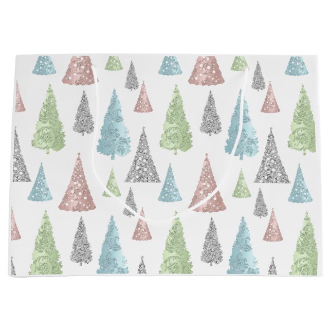 Elegant Pastel Glitter Christmas Tree Gift Bag (Front)