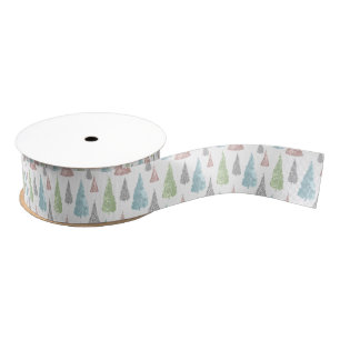 Elegant Pastel Glitter Trees Christmas  Grosgrain  Ribbon