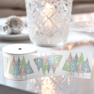 Elegant Pastel Glitter Trees Christmas Grosgrain Ribbon