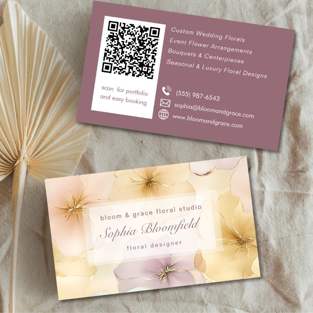 Elegant Pastel Gold Floral Designer Business Card (Creator Uploaded)