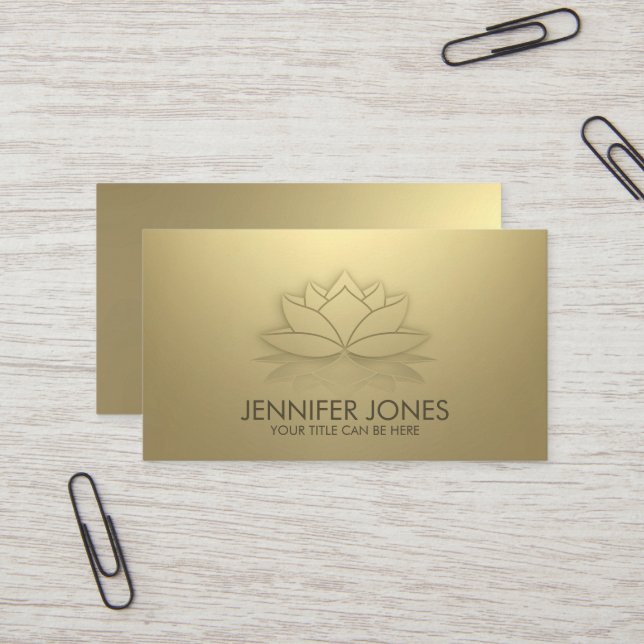 Elegant Pastel Gold Lotus Flower Business Card (Front/Back In Situ)