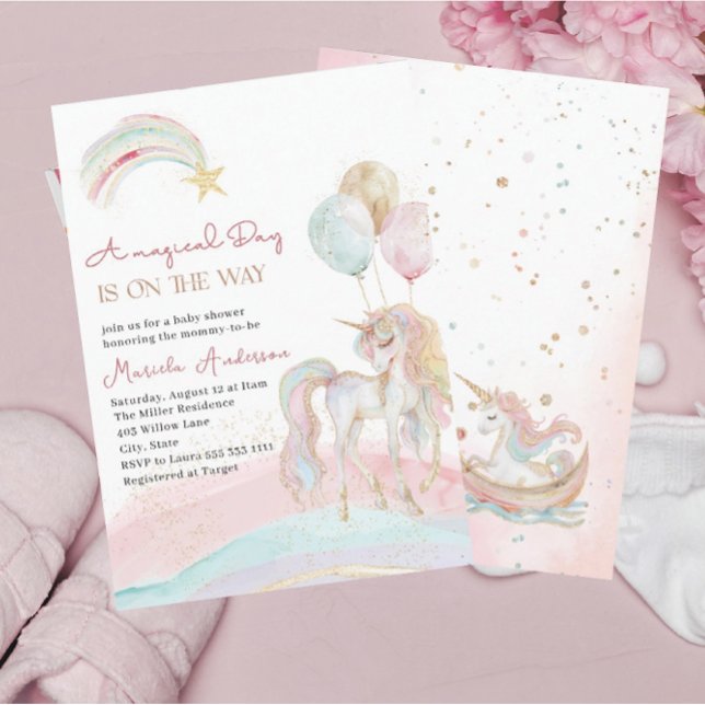 Elegant Pastel Gold Unicorn Watercolor  Invitation (Creator Uploaded)