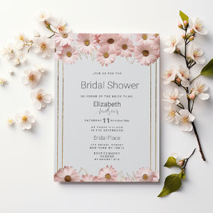 Elegant pastel gray pink gold daisy Bridal Shower Invitation