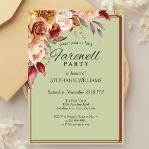 Elegant Pastel Green Autumn Flower Farewell Party  Invitation