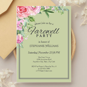Elegant Pastel Green Flower Farewell Party  Invitation