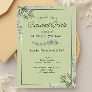 Elegant Pastel Green Flower Farewell Party  Invitation