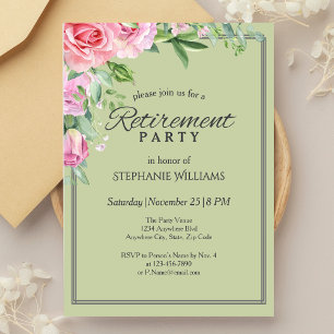 Elegant Pastel Green Flower Retirement Party  Invitation
