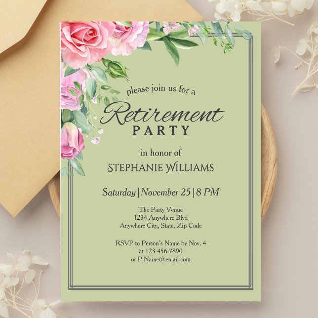 Elegant Pastel Green Flower Retirement Party  Invitation (Creator Uploaded)