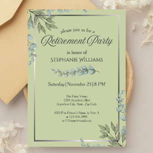 Elegant Pastel Green Flower Retirement Party  Invitation