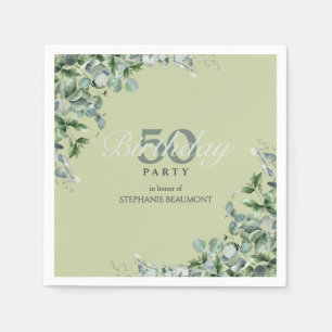 Elegant Pastel Green Flower Women's 50th Birthday Napkin