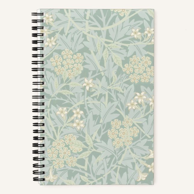 Elegant Pastel Green Jasmine Floral Pattern Notebook (Front)