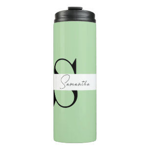Elegant Pastel Green Monogram Thermal Tumbler