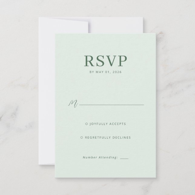 Elegant Pastel Green RSVP Card (Front)
