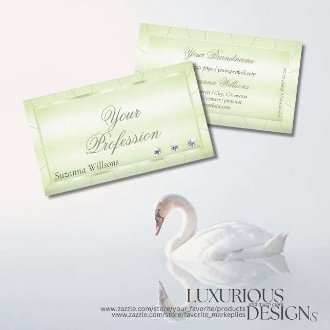 Elegant Pastel Green with Diamonds Professional Business Card (Creator Uploaded)