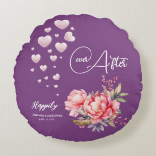 Elegant Pastel Happily Ever After Purple Pink Peon Round Cushion
