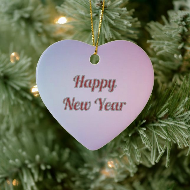 Elegant Pastel Heart Happy New Year Ceramic  Ceramic Ornament (Tree)