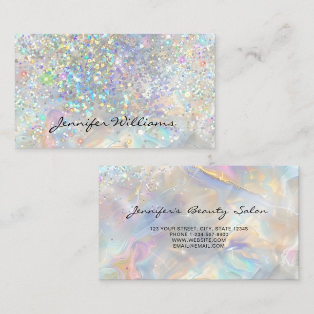 Elegant Pastel Holographic Glitter Marble Business Card (Front/Back)