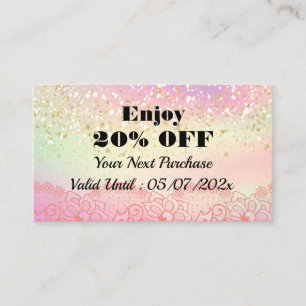 Elegant Pastel Holographic Glitter Sparkle Lace Discount Card