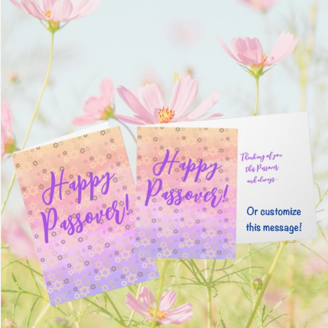 Elegant Pastel Jewish Passover Star of David Card (Peachy lavender Happy Passover cards are ready for you to customize with your personal message!)
