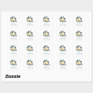 elegant pastel lemons baby shower favor square sticker