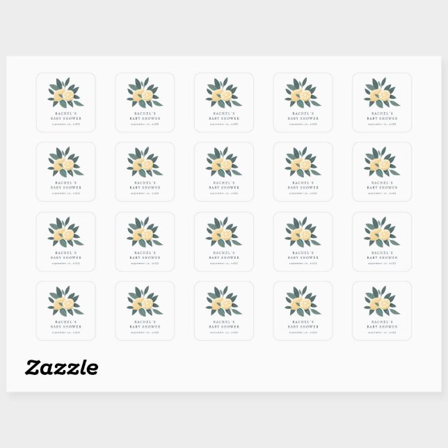 elegant pastel lemons baby shower favour square sticker (Sheet)