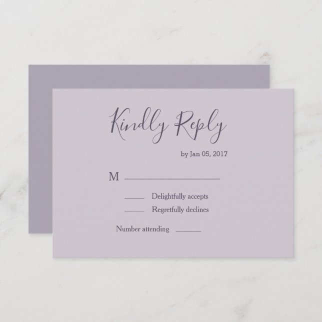Elegant pastel lilac lavender modern wedding rsvp invitation (Front/Back)