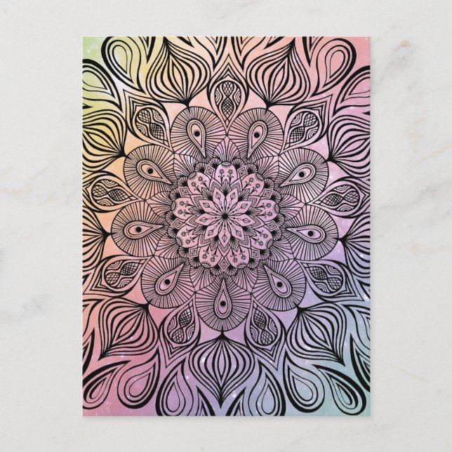   Elegant Pastel Mandala Trippy Psychedelic Hippie Postcard (Front)