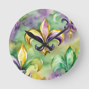 Elegant Pastel Mardi Gras Round Clock