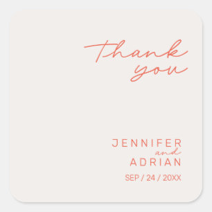 Elegant Pastel Minimal Thank You Wedding Square  Sticker