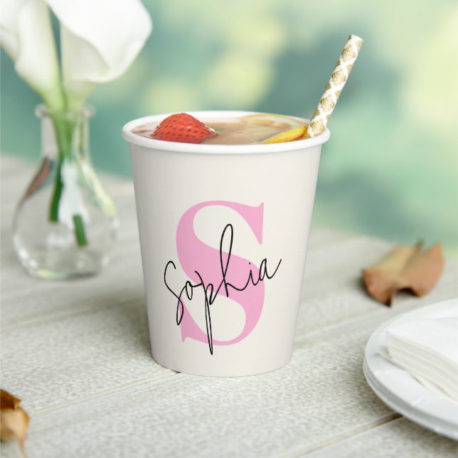Elegant Pastel Monogram Personalised Paper Cups (Insitu)