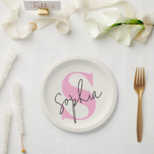 Elegant Pastel Monogram Personalised Paper Plates