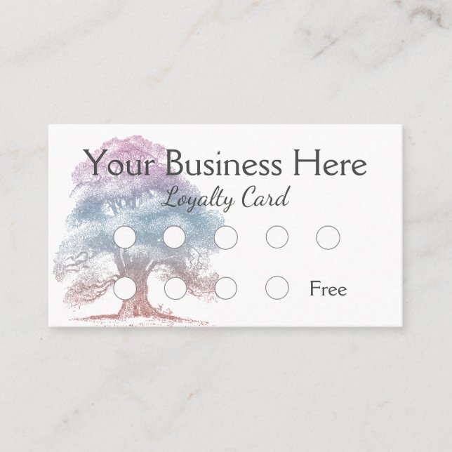 Elegant Pastel Oak Tree Illustration Loyalty Card (Front)