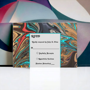 Elegant Pastel Oil Colourful Waves Abstract Weddin RSVP Card