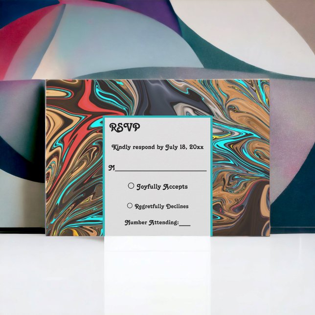 Elegant Pastel Oil Colourful Waves Abstract Weddin RSVP Card (Creator Uploaded)