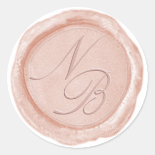 Elegant Pastel Peach Wax Seal Monogram Sticker