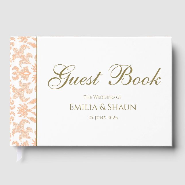 Elegant Pastel Peach Wedding Guest Book (Front)