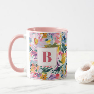 Elegant Pastel Pink Abstract Floral Monogrammed  Mug