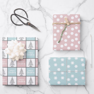 Elegant Pastel Pink and Blue Christmas Pattern Wrapping Paper Sheet