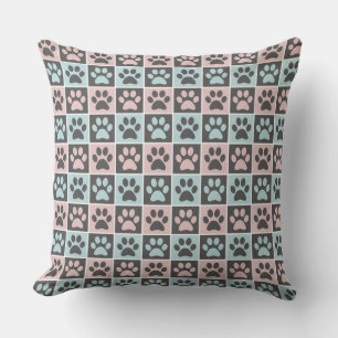 Elegant Pastel Pink and Blue Paw Print Pattern Cushion