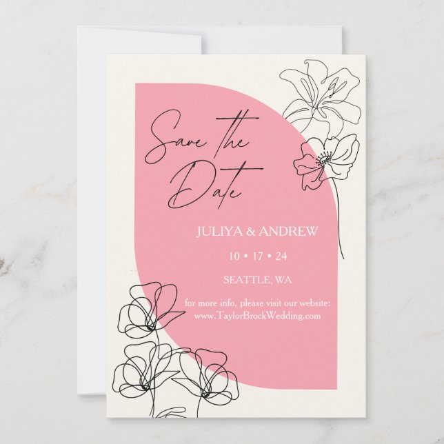 Elegant pastel pink and cream Wedding Save The Date (Front)