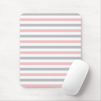 Elegant Pastel Pink and Grey Stripes Pattern Mouse Pad