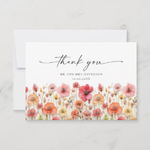 Elegant Pastel Pink Bohemian Field Wildflower Thank You Card
