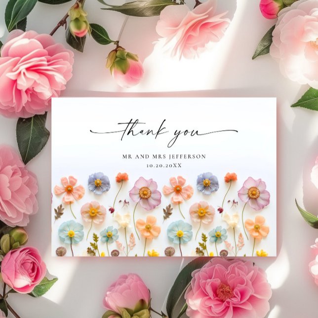 Elegant Pastel Pink Bohemian Field Wildflower Thank You Card (Creator Uploaded)