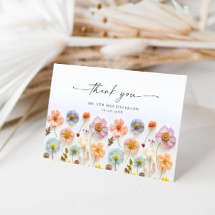 Elegant Pastel Pink Bohemian Field Wildflower Thank You Card