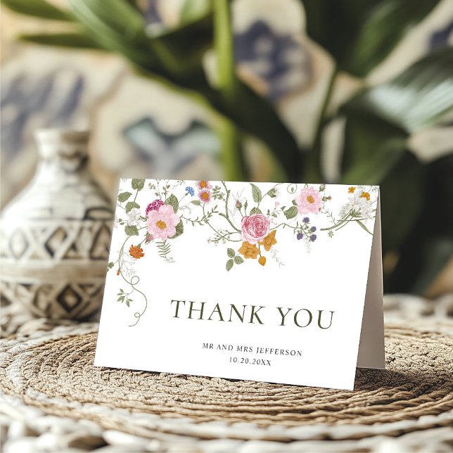 Elegant Pastel Pink Bohemian Field Wildflower Thank You Card (Creator Uploaded)