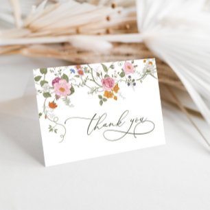 Elegant Pastel Pink Bohemian Field Wildflower Thank You Card