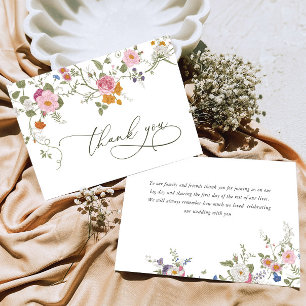 Elegant Pastel Pink Bohemian Field Wildflower Thank You Card