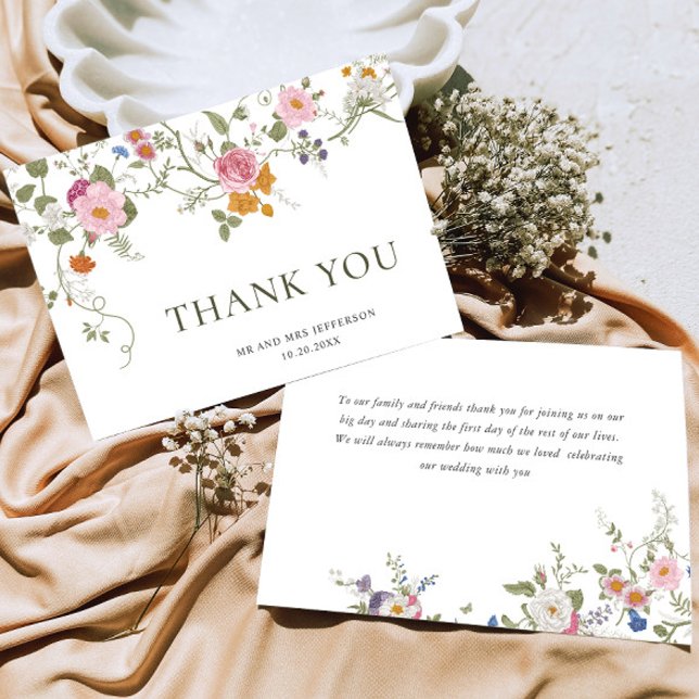 Elegant Pastel Pink Bohemian Field Wildflower Thank You Card (Creator Uploaded)